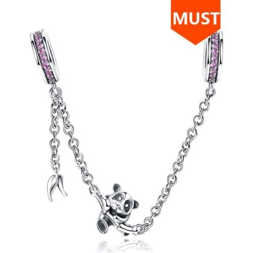 New arrival safety chain 925 Sterling Silver Cute panda Beads Fit Original Europe Charm Bracelets fashion jewelry making gifts