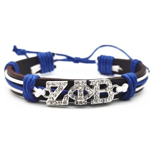 Greek Letters Rhinestone Zeta Phi Beta Sorority Fraternity Charm Adjustable Size Leather Bracelets & Bangles For Woman Girl 1PCS