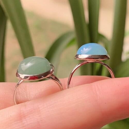 Small Round Natural Stone Crystal Rings Open Adjustable Opal Aventurine Lapsi Amethysts Pink Quartz Women Ring Party Wedding