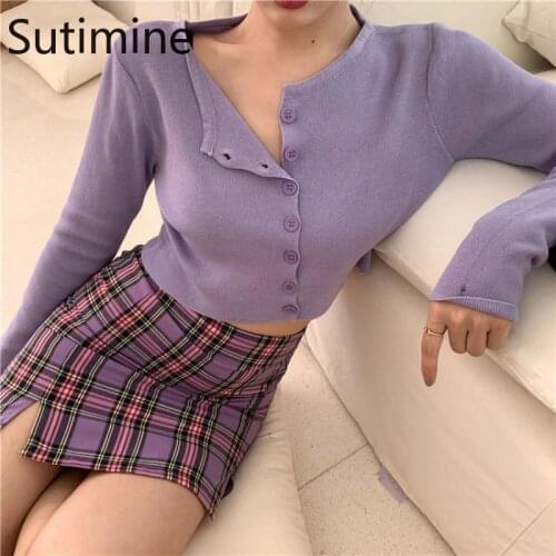 Sutimine Korean Style O-neck Short Knitted Sweaters Women Thin Cardigan Fashion Sleeve Sun Protection Crop Top Ropa Mujer