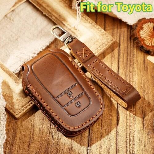 Leather Car Remote Key Case Cover Fob For Toyota Corolla RAV4 Auris Crown Camry Prius CHR Prado Crown Land Cruiser 200 Aygo