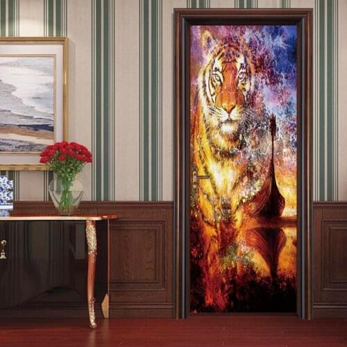 77x200cm creative Animal Colorful Tiger Door Stickers Wallpaper Poster Wall Sticker Office Bedroom Living Room Home Decoration