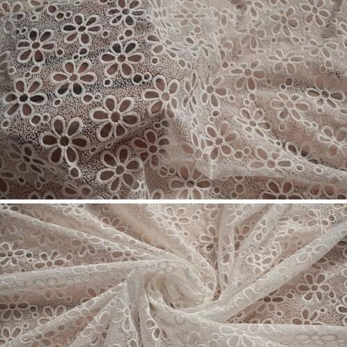 Lace Fabric White Cotton Flower Embroidery Organza Wedding Fabric for Dress 1.2m width