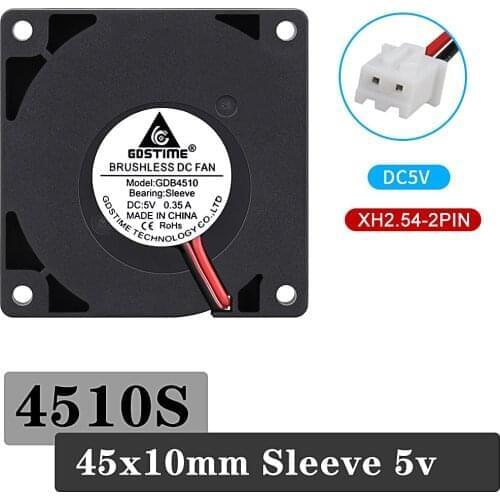 2Pcs Gdstime 4510S 45mm DC 3D Printer cooler 5V 45x45x10mm 4.5cm 2Pin Brushless Micro Turbo Blower Fan