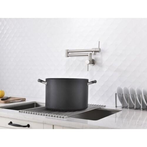 Brushed Brass Kitchen Sink Faucet Pot Filler Folding Stretchable Double Joint Swing Arm Wall Mount Kitchen Faucet