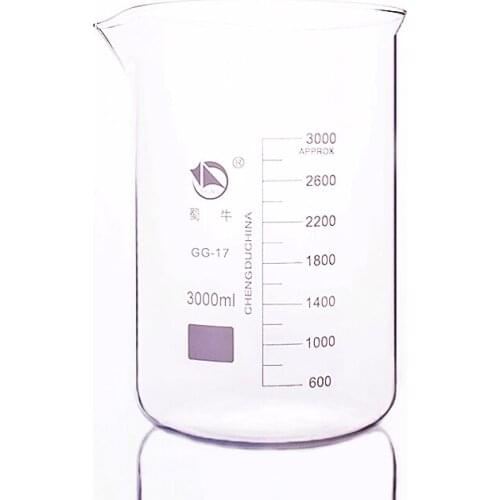 Beaker in low form,Capacity 3000ml,Outer diameter=160mm,Height=245mm,Laboratory beaker