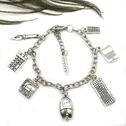 Fashion Work Accessories Package Mini Computer Keyboard Mouse Calculator Typewriter Bracelet Pen Abacus Bracelet Gift Souvenir