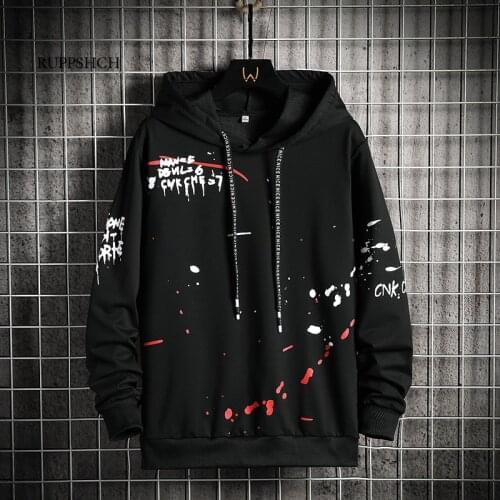 Mens Hoodie Spring/Summer Hip Hop Japanese Harajuku Streetwear Printed Graffiti Hoodie Mens Sweatshirt Men