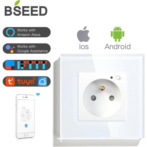 BSEED Mvava Wifi Wall Socket France Poland Standard Crystal Glass Panel Smart Outlets Work With Tuya Google Home Alexa Timer