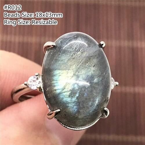 Natural Labradorite Beads Ring Jewelry For Women Men Crystal 18x13mm Beads Healing Luck Moonstone Stone Adjustable Ring AAAAA
