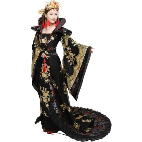 NEW 2018 costume womens hanfu Trailing Dress female Chinese traditional Clothing china black Swordswomen TV Movie Stage Outfit