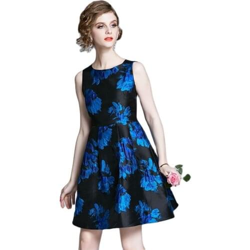BunniesFairy 2021 Spring New Women Rose Flower Floral Print Jacquard Vest Dress for New Year Party