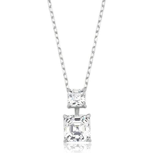 Valori Jewels 1.65 Carat, Zirconia White Imperial Mosaic Gemstone, Rhodium Plated, Sterling Silver Two Stone Necklace