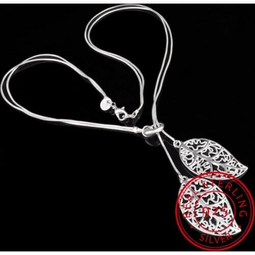 925 Sterling Silver Necklace Hollow Flowers Leaves Pendant Necklace For Women Choker S-N25