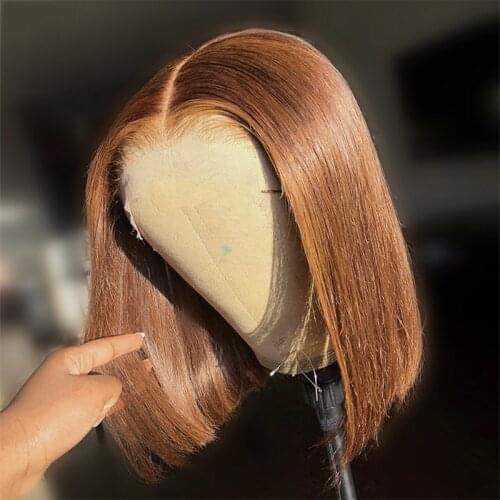 Brown Color Human Hair Wigs T Part Lace Wig Straight Short Bob 4x4 Lace Closure Wig 180% Brazilian Non-remy 13x4 Lace Front Wigs