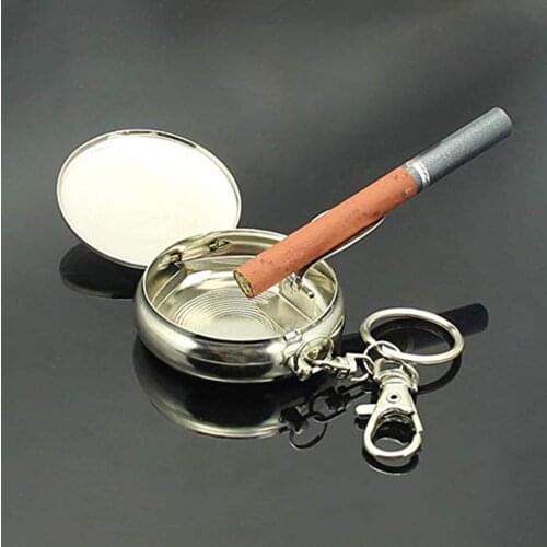 Mini Circular Shape Portable Ashtray Cigarette Keychain Outdoor Useful Travel Pocket Smoking Ash Tray with Lid Key Chain For Men