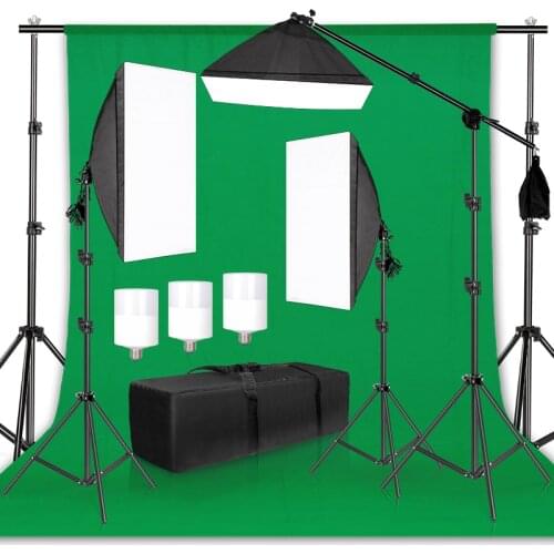 Photography Background Frame Support Softbox Lighting Kit Photo Studio Equipment Accessories With Green Backdrop Tripod 2m Stand
