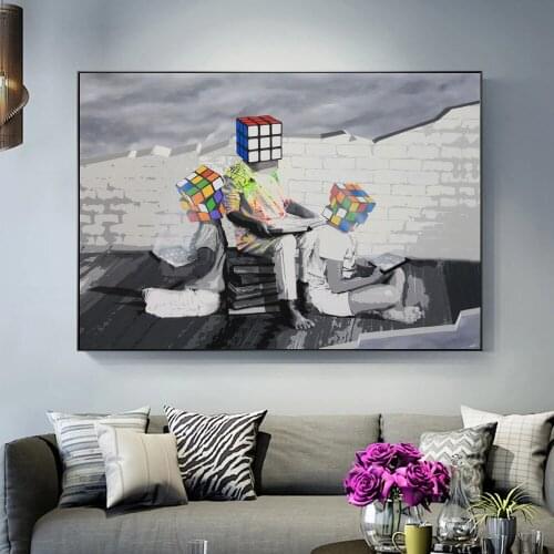 Street Grattifi Banksy Art Figure Oil Painting on Canvas Wall Art Posters Prints Wall Picture for Living Room Home Cuadros Decor