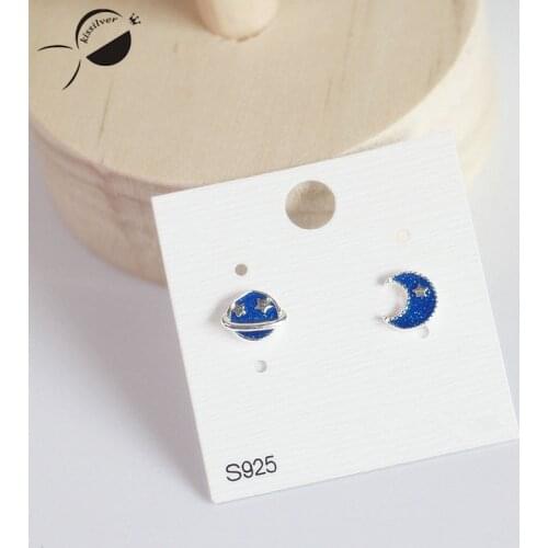 Blue S925 Sterling Silver Stud Earrings Cute Star Moon Women Earrings Fashion Party Jewelry Silver Young Female Stud Earring New