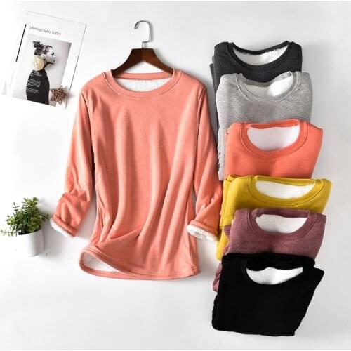 Lamb Wool Warm Shirt Female Autumn Winter Plus Velvet Thick Thermal Underwear Tops Round Neck Slim Womens Intimates Underwear