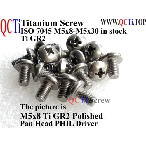 Titanium screws M5x20 Pan Head Phillips Driver ISO 7045 Ti GR2 Polished 10 pcs