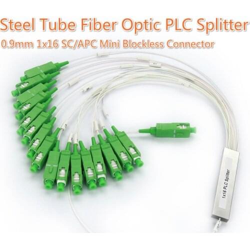 Tube 0.9mm Steel Fiber Optic PLC Splitter 1x16 SC/APC Mini Blockless 1*16 SC APC Connector 5/10/20Pcs Lot