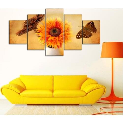 Wall Art Prints Flowers and Butterflies Canvas Painting 5 Pieces Posters Modern Art Pictures for Living Room Home Decoration