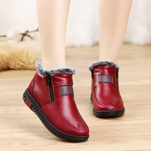 Womens Cotton Boots Winter Waterproof Rabbit Fur Warm Cloth Shoes Plus Velvet Padded Mothers Cotton Shoes Non-slip Snow Boots