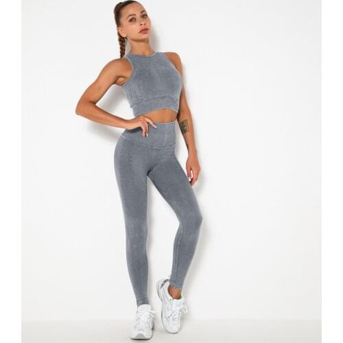 2PCS Seamless Women Yoga Set Sport Suit Gym Clothing Womens Tranksuit Workout Sportswear High Waist Seamless Leggings Crop Top