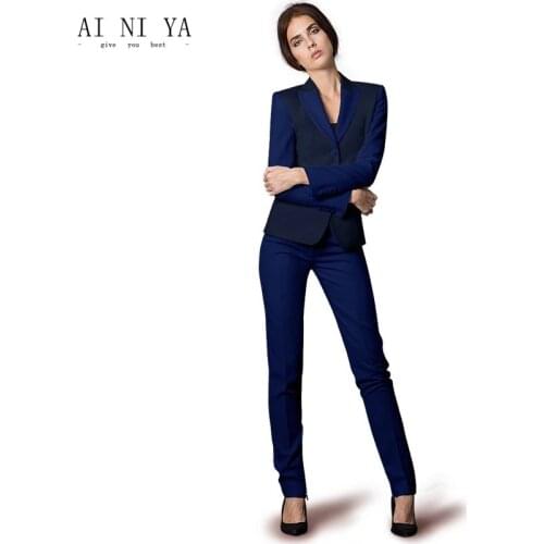 Fashion Stitching Womens Suits 2-Piece set Suit Jacket+Pencil Pants Single Breasted Blazer Suits Office Lady Female Pants Suits