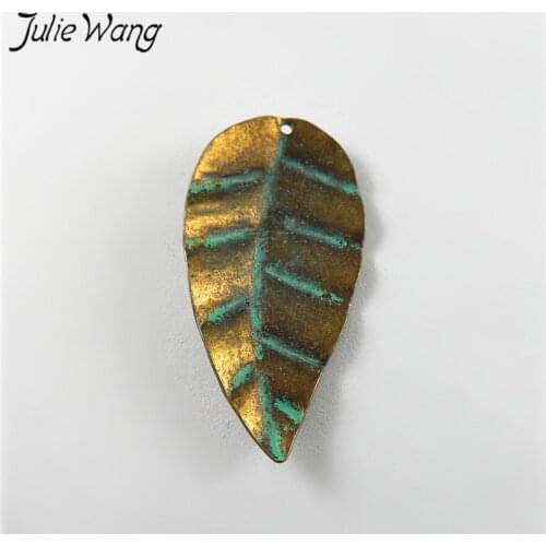 Julie Wang 10PCS Antique Bronze Charms Simulated Single Hole Leaves Hanging Pendants Jewelry Making Earring Necklace Accessory