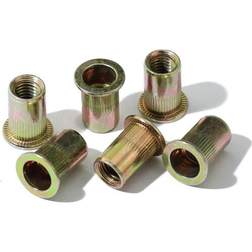 10pcs/set M8 M10 M12 Zinc Plated Carbon Steel Knurled Nuts Rivnut Flat Head Threaded Rivet Insert Nutsert Cap Rivet Nut