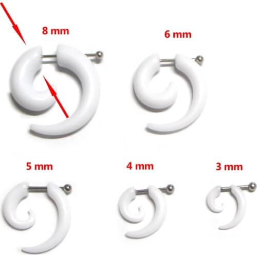 2 pieces men women fashion new fake spiral ear tapers snail ear expanders White 3/4/5/6/8 mm body jewelry ear plug pircing