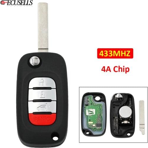 3+1/4 Button OEM Folding Flip Remote Smart Car Key 433MHz 4A Chip for Benz Smart Fortwo 453 Forfour 2015 2016 2017 Uncut Blade