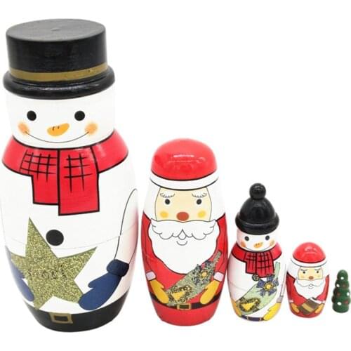 5 Piece Set Snowman Russian Nesting Dolls for Girls Boys Wooden Stacking Toys Hand Painted Figurines Home Decor Birthday Party