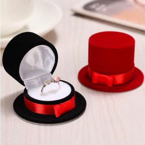 Velvet Hat Shaped Wedding Ring Box Women Earring Necklace Holder Jewelry Display Organizer Packaging Gift Box Jewelry Box Black