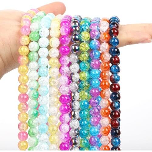 6-12mm Mixed Color Round Natural Cracked Crystal Stone Beads For Jewelry Making Loose Spacer Bead Bracelet Necklace Handmade
