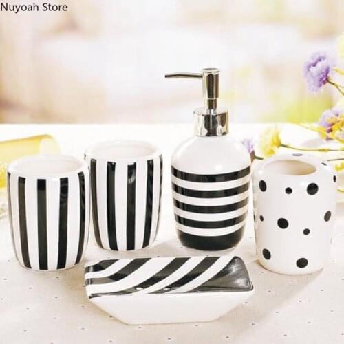 Household Bathroom Kit Black and White Ceramic Toothbrushing Cup Mouthwash Cup Lotion Bottle Bathroom Decoration Accessories