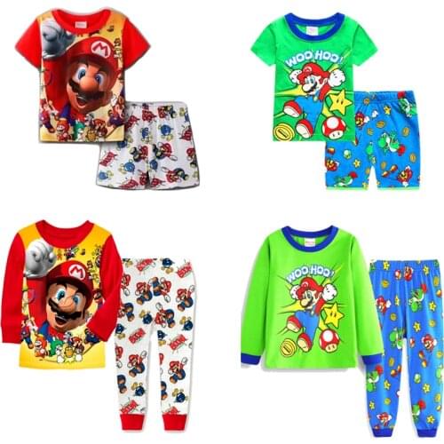 Childrens Pajamas Children Mario Cartoon Pajamas Set Summer T-shirt Super Mario Pants Cotton Pajamas Boys' Pajamas