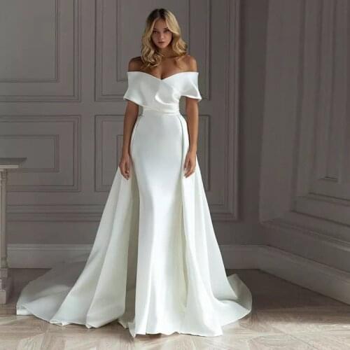 Elegant Ivory Wedding Dress 2 In 1 Detachable Train Sweetheart Satin Mermaid Vestido de Noiva 2021 Fashion Princess Bridal Gown