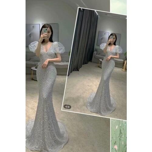 GY V-Neck Lace Puff sleeve Appliques Wedding Dress Sexy mermaid Garden Retro Bride Dresses Fashion