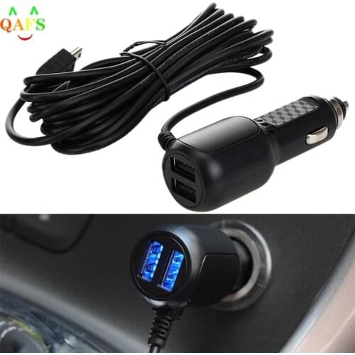 For Car DVR Camera GPS 3.5meter 5V 3.5A Curved mini USB Car Charger with 2 USB Port