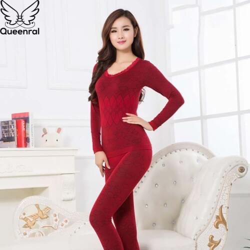 Queenral Long Johns For Women Thermal Underwear Set Second Skin Winter Female Thermal Clothing Women Body Shaped Pajamas Warm