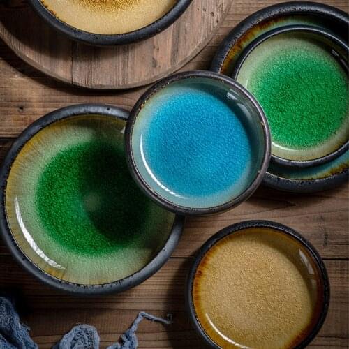 Creative Kiln Ice Split Glaze Ceramic Plate Japanese Sushi Sashimi Plate Dish Salad Plate Salad Dish dinner set plates dishes