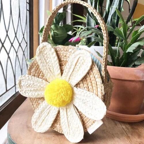 Round Flower Beach Bag Summer mini Vintage Handmade Crossbody Paper rope straw Bag Girls Circle Small Bohemian Shoulder Bags