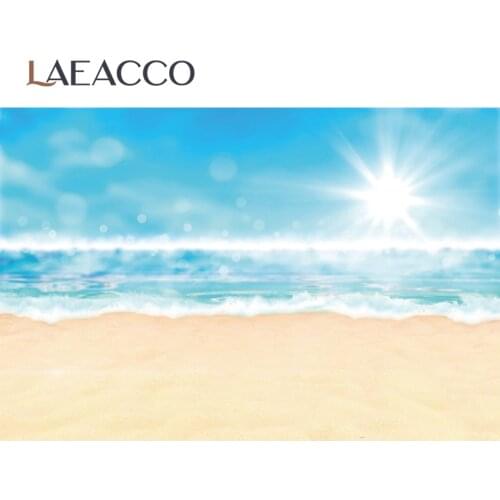 Laeacco Summer Backdrops For Photography Tropical Sea Beach Sand Coast Blue Sky Cloudy Scenic Photo Background For Photo Studio
