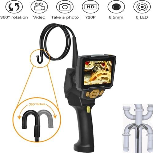 180/360 Degree Rotation Car Engine Endoscope 8MM Whirl Industrail Borescope Drain Pipe Rotary Inspection Camera with LCD Screen