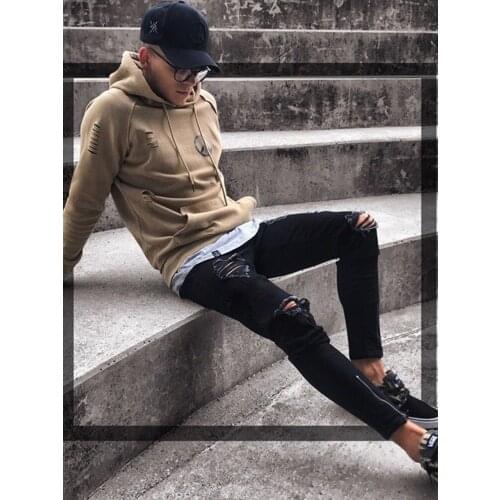 Adisputent Mens Sweatpants Sexy Hole Jeans Pants Casual Summer Autumn Male Ripped Skinny Trousers Slim Biker Outwears Pants