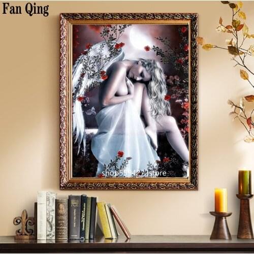 Wall sticker decor Diamond Painting Angel and rose DIY Diamond Embroidery needlework 5D Full Square round Mosaic diamond set