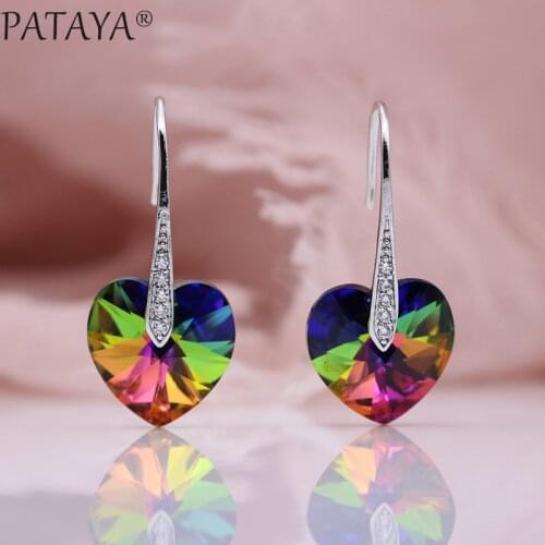 PATAYA New Love Sea Blue Austria Crystal Long Dangle Earrings Women Wedding Fashion White Gold Natural Zircon Luxury Jewelry